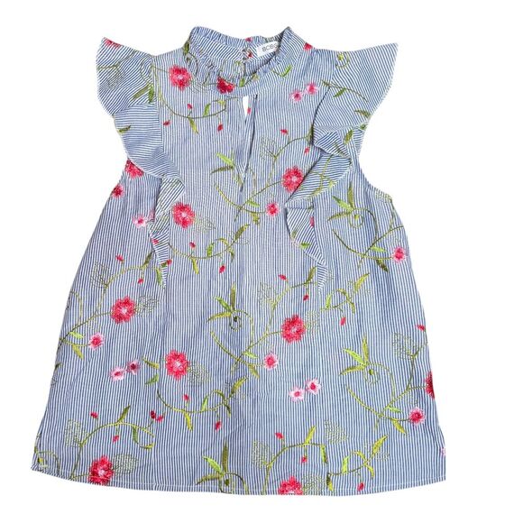 BCBGeneration Blue and White Blouse with Ruffle Sleeves Size Small - Picture 1 of 5